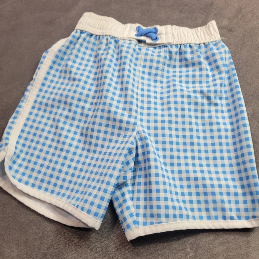 Wonder Nation Toddler Boys‎ Blue Gingham Swim Trunks Size 4T Mesh Lined Shorts